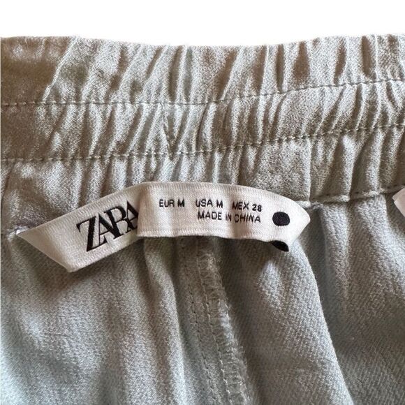 ZARA Women's High Waist Satin Embellished Leaf Pants in Sky Blue Size Medium - Picture 5 of 10